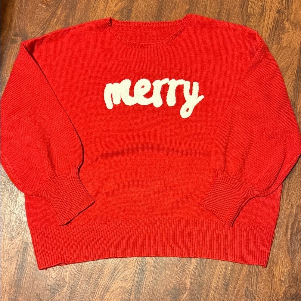 Women’s Red 'Merry' Holiday Sweater - Picture 1 of 3